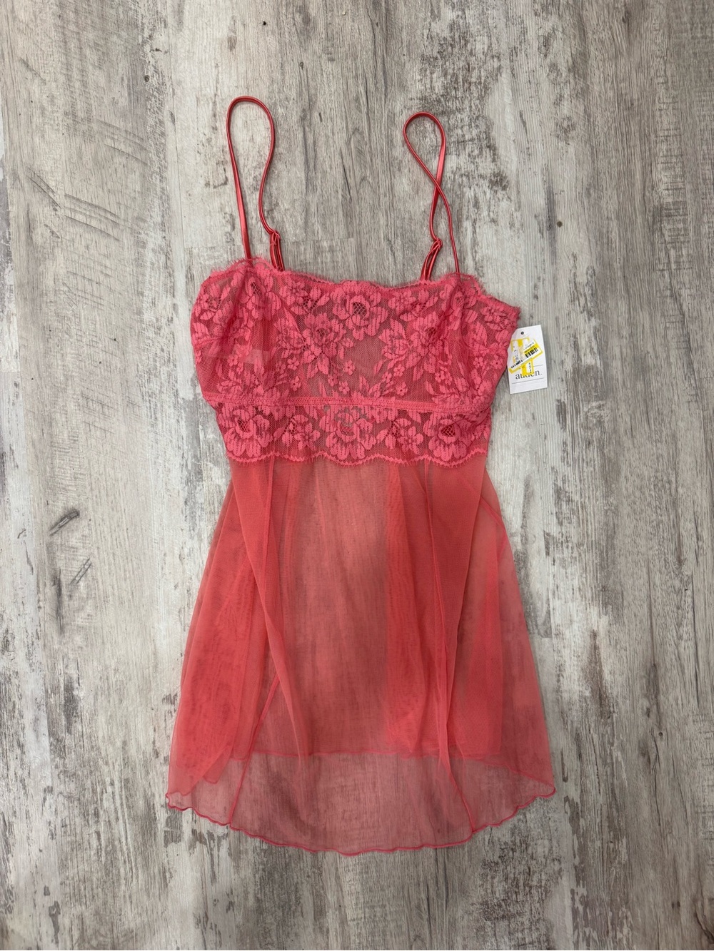 Auden Coral Lace & Sheer Mesh Chemise
